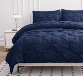 Twin XL Comforter Set – 5 Piece Bed in a Bag – Pinch Pleated Twin XL Size Bedding Set with Comforter, Flat Sheet, Fitted Sheet, Pillowcase & Sham – Soft Pintuck Bed Set - Navy