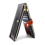 ANDOILT Women's Genuine Leather Wallet RFID Blocking Credit Card Holder Zipper Purse Cell Phone Handbag Black