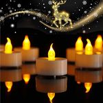 50 Pack Realistic and Bright Flickering Battery Operated Flameless LED Tea Lights Candles, tealights Electric Fake Candles for Halloween Christmas Weddings Festivals Decoration in Warm Yellow