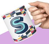 NH10 DESIGNS 3D Colorful Alphabet Letter S Printed Coffee Mug for Girls Boys Friends Love Kids Best Gift for Birthday Anniversary Initial Letter S