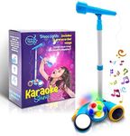 Kids Microphone with Stand, Sing Along Kids Karaoke Machine, Musical Singing Toy, Microphone for Kids with Flashing Stage Lights and Pedals for Fun Sound Effects by First Note USA, Blue