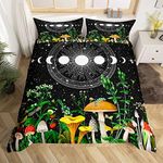 Feelyou Cute Mushroom Bedding Set Sun and Moon Comforter Cover for Kids Boys Girls Teens Trippy Decor Boho Galaxy Constellations Duvet Cover Starry Sky Wild Flowers Bed Set Queen Size (No Comforter)