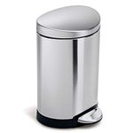 simplehuman 6 Liter / 1.6 Gallon Compact Stainless Steel Semi-Round Bathroom Step Trash Can, Brushed Stainless Steel