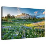 Mt Rainier Mountain Wall Art Rainier National Poster Landscape Canvas Wall Art Purple Wildflower Pictures Nature Sunrise Mountains Prints Artwork for Living Room Bedroom Office Home Decorations 12x16"