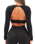 OZICERD Workout Crop Tops for Women Long Sleeve Shirts Gym Clothes Top Sport Femme Backless Yoga Tops Black S