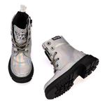 HOPUP Kids Rockstar Ankle Length Boots|Age 4 to 11 Years|Party Shoes|Comfortable Shoes for Girls and Boys (HOPUP-406 Boots Silver, D2|Age 5-6 Yrs|EU29|19.5 CM|UK11C, HOPUP-406)