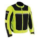 Milwaukee Leather MPM1794 High Vis Green Armored Mesh Racer Jacket with Reflective Piping for Men - All Season Jacket - Large
