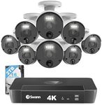 Swann 4K Master Security Camera System,8pcs PoE Bullet Cameras,16CH Cat5e Wired NVR System with 2TB HDD,Sensor Spotlights, Color Night Vision, 24/7 Home Surveillance, True Detect, Indoor/Outdoor