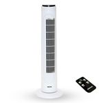 GEEPAS 29" Tower Fan with Remote Control | Portable Bladeless Oscillating Cooling 3 Speed Level 3 Mode With 7.5H Timer | Energy Efficient Air Cooler for Home Office 2 Year Warranty 50W White