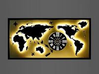 Metsyworld Map With Analog Clock Wall Hanging Metal Art Black And White For Office Restaurant World Map Metal Wall Decor Art 3D Home Office Bedroom Living Room Outdoor (Black & White 5X2.5)