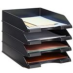 4 Pack Black Stackable Paper Trays for Letter Documents, Desktop File Organizers for Office Supplies, Stackable Desk Tray Holder for Paper Storage (10 x 13.45 x 2.5 in)