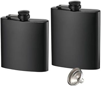 2 Pack Hip Flasks for Liquor, 6 oz & 8 oz Thin Flasks Stainless Steel Leakproof with a Funnel for Easy Pouring for Men & Women (Matte Black, 2 Hip Flasks with 1 Funnel)