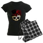 CafePress Cute Gothic Skull in Top Hat Women's Dark Pajamas Womens Novelty Cotton Pajama Set, Comfortable PJ Sleepwear