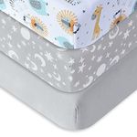 bimocosy Fitted Crib Sheet Set 3 Pack, 28''x 52'' Baby Sheets for Standard Crib Toddler Mattress Cover, Super Soft and Breathable Microfiber Mattress Cover for Boys,Girls, Stars/Woodland Animals/Grey