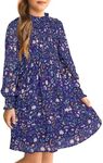 GRACE KARIN Girls' Floral Long Sleeve Dresses Kid Mock Neck High Waist Casual Formal Elegant Fall Winter Dress(Purple Flower,5-6 Years)