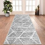 Calore Carpet Runners for Hallways Non Slip Washable Runner Rugs Long Soft Kitchen Runner Grey Hallway Hall Runners for Bedroom Hallways Living Room Kitchen (Ivory/Grey, 2'x 4'(60 x 120 cm))