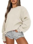 Eniloyal Crewneck Sweatshirt for Women Pullover Hoodies Fleece Lined Lightweight Loose Fit Cozy Ladies Fall Clothes (CA/US, Alpha, Medium, Regular, Regular, Apricot)