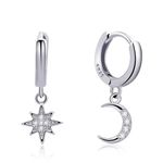 Silver Moon and Star Earrings Huggie Hoop Earrings 925 Sterling Silver Hoop Earrings Handmade Drop Dangle Earrings for Women Girls