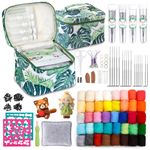 Needle Wool Felting Starter Kit with Exquisite Green Storage Bag, Wool Roving 40 Colors Set, Tools for Felted Animal Needle Felting Supplies