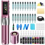 Neebol Wireless Tattoo Pen Kit, Superlight Rotary Tattoo Gun, Screen Display, Complete Cordless Tattoo Kit, Microblading Machine, PMU Machine, Eyebrow Machine, for Beginners and Professionals, Pink