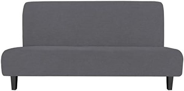 Easy-Going Stretch Sofa Slipcover Armless Sofa Cover Furniture Protector Without Armrests Slipcover Soft with Elastic Bottom for Kids Spandex Jacquard Fabric Small Checks(Futon,Gray)