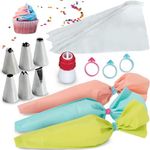 BAKETIVITY Frosting Piping Bags and Tips Set for Decorating Cakes, Cupcakes & More - Frosting Piping Kit with 3 Reusable & 30 Disposable Icing Bags, 6 Piping Tips, 3 Bag Ties & 1 Duo-Color Coupler