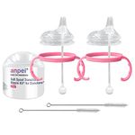 Anpei Sippy Cup Soft Spout Transitional Nipple Kit Bundle Compatible with Comotomo Baby Bottles, 5 oz and 8 oz | Value Bundle 2 Kits + Brushes (Pink)