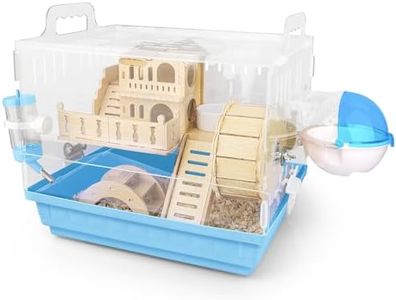Cycodo 8 in 1 Acrylic Hamster Cages and Habitats,Dwarf Hamster Cage,Wooden Small Animal Cage with Accessories & Toys,2-Layer Small Pet House,Mice,Gerbils(Blue,14"*11"*10")