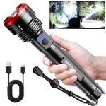 WdtPro Super Bright Flashlight Rechargeable, 500000-High Lumens Poweful LED Flashlight with 2 Types Batteries, 5 Modes & 10Hrs Long Lasting Tactical Flashlights for Home Emergencies Camping Hiking