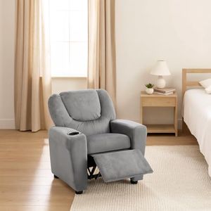 Naomi Home Suri Push Back Kids Recliner Chair with Footrest & Cup Holders, Push Back Toddler Recliner with Cup Holder, PVC Kids' Recliners for Age 3+, Kid Recliners for Girls Boys - Gray