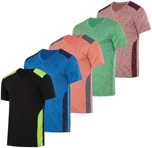 Real Essentials Athletic V Neck Tshirt Shirts T-Shirts Men Quick Dry Fit Tops Dri Fit Short Sleeve Active Wear Training Exercise Fitness Workout Shirt Tee Tees Gym Sports Top, Set 14, XL, Pack of 5