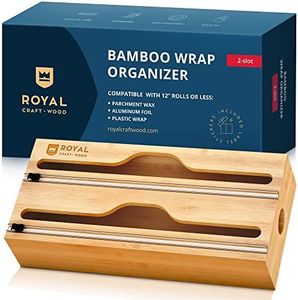 ROYAL CRAFT WOOD Bamboo Kitchen Foil and Plastic Wrap Organizer for Drawer with Cutter 2-Slots