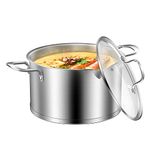 Stainless Steel Stock Pot with Glass Lid 5L, 24 cm Induction Cooking Pot Stockpot, Soup Pot，Double Handle, Scale Engraved Inside, Compatible with All Heat Sources, Oven Resistant, Dishwasher Safe