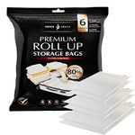 GENIE SPACE Roll Up Vacuum Storage Bags - Variety Pack of 6 | 2 Large, 2 Medium & 2 Small | No Pump or Vacuum Strong Space Saver Roll-Up Bags | Wardrobe, Drawer & Travel Suitcase Packing Organisation