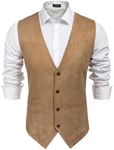 COOFANDY Men's Suede Leather Suit Vest Casual Western Vest Jacket Slim Fit Vest Waistcoat (Medium, Light Khaki.)