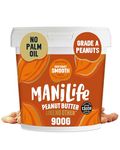 ManiLife Deep Roast Smooth Peanut Butter, 900g Tub Rich and Intense Vegan Peanut Butter Made from Single Origin Grade-A Argentine Peanuts - No Palm Oil, No Added Sugar, No GMOs