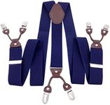 Panegy Men's Vintage Formal Suspenders with 6 Strong Clips Clip On Y Shape Wide Leather Braces Blue