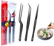 Professional Chef Plating Tweezers, 8-Inches Set of 3 (Straight, Curved and Offset), Precision Culinary Tongs, Hand Made from High-Grade Stainless Steel Plasma Coated | 20.5cm Black