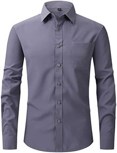 Long Sleeve Business Shirt Relaxed Fit Shirt Wedding Formal Shirt with Pocket for Man Gray