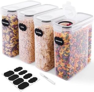 Feshory 4 Pack Cereal Containers Storage (4L/135.2oz) - Airtight Food Storage Containers, Cereal Dispenser for Pantry & Kitchen Storage Organisation with 8 Labels and Marker (4 x 4L)