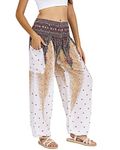 Lofbaz Harem Pants for Women Yoga Boho Hippie Clothing Womens Palazzo Bohemian Pajama Trousers Beach Indian Gypsy Genie Clothes - Peacock 1 White XL