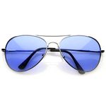 zeroUV - Colorful Premium Silver Metal Aviator Glasses with Color Lens Sunglasses (Blue)