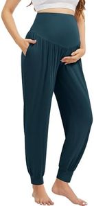 WiWi Women's Viscose from Bamboo Maternity Pants Soft Over The Belly Pregnancy Leggings High Waist Stretchy Bottoms S-XXL, Deep Teal, Medium