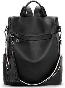 Telena Backpack Purse for Women, PU Leather Anti Theft Travel Purse Shoulder Bags with Tassel Pure Black