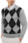 COOFANDY Men's Crew Neck Sweater Slim Fit Lightweight Sweatshirts Knitted Pullover for Casual Or Dressy Wear, Grey Argyle, X-Large