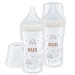 NUK Perfect Match Baby Bottles Set | 3+ Months | Adapts to Baby's Palate | Temperature Control | Anti Colic Vent | 260 ml | BPA-Free | Medium Silicone Teat | Rainbow | 2 Count