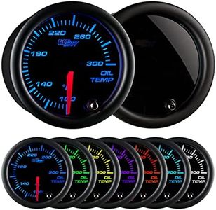 GlowShift Tinted 7 Color 300 F Oil Temperature Gauge Kit - Includes Electronic Sensor - Black Dial - Smoked Lens - for Car & Truck - 2-1/16" 52mm