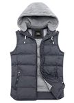 ZSHOW Men's Lightweight Winter Gilets Outdoor Windproof Vest Cotton Padded Gilets Hooded Sleeveless Vest Grey L