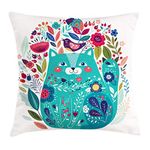 Cat Decor Throw Pillow Cushion Cover by Ambesonne, Cute Kitty Surrounded by Birds Flowers Ladybugs Inspirational Folk Baby Illustration, Decorative Square Accent Pillow Case, 20 X 20 Inches, Green