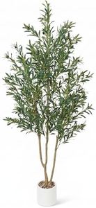 Sillaff Artificial Tree Large Faux Plants Indoor 8FT Fake Tree Tall Faux Olive Tree with Pot, Nearly Natural Olive Branches and Fruits for Living Room Office Home Decor